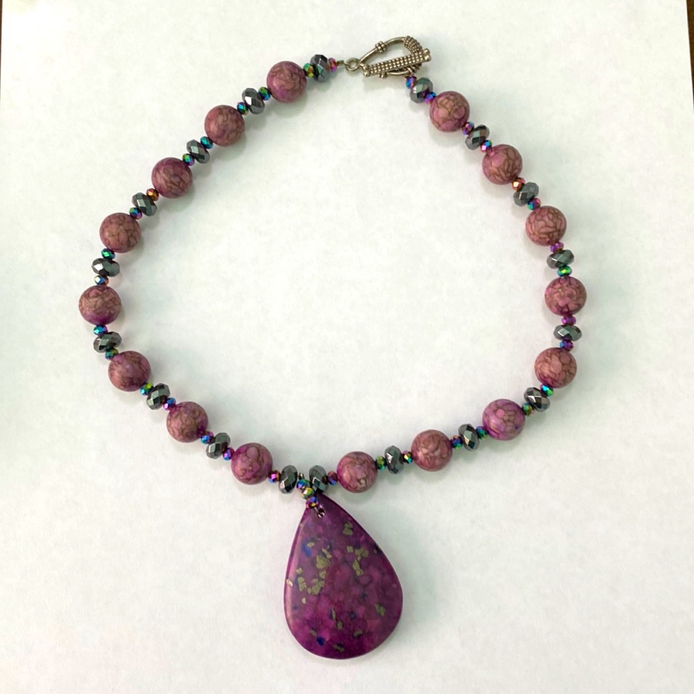 Stone Pendant and Bead Necklace